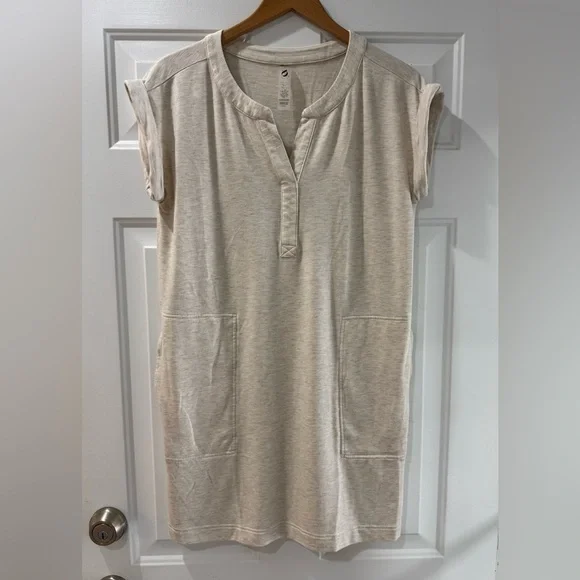 Lou & Grey Signaturesoft Split Neck Pocket Dress Women’s Sz M in Lt Oak Heather - Picture 4 of 12
